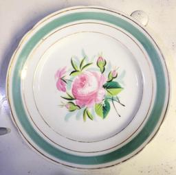 Vintage Plate wirh Rose pattern and Green and Gold Trim. $1 STS