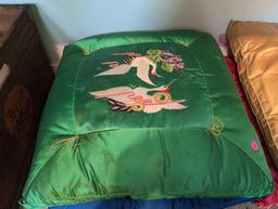 (BR2) LOT OF (4) VINTAGE ORIENTAL DETAILED PILLOWS. SOME HAVE STAINS. 22" X 20-1/2".