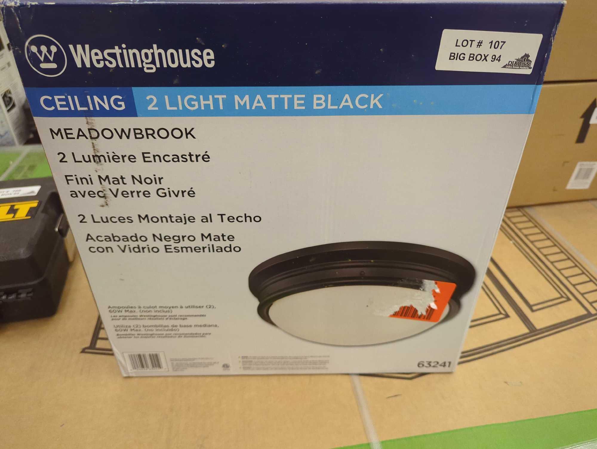 Westinghouse Meadowbrook 2-Light Matte Black Flush Mount, Appears to be New in Factory Sealed Box
