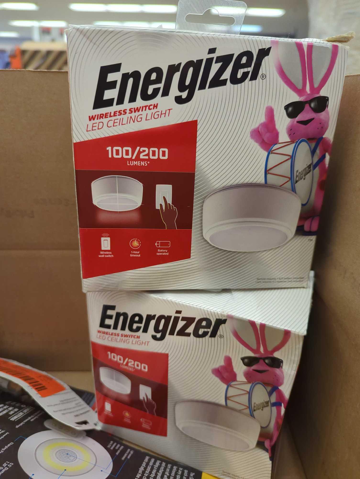 Box Lot of Assorted Items to Include, Energizer Battery Operated LED Ceiling Night Light Fixture