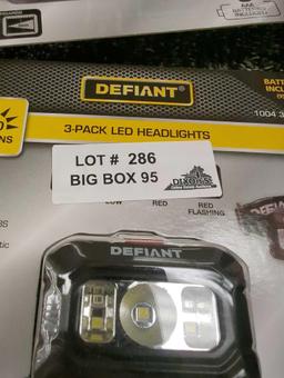 Lot of 2 Packs of Defiant 100 Lumens LED Headlight Combo (3-Pack), Appears to be New in Factory