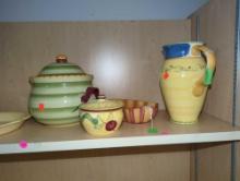 Shelf Lot of Assorted Items to Include, Pistoulet Soup Bowl with Lid, Gail Pittman Nut Dish,