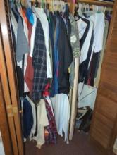 (LR)CLOSET LOT OF CLOTHING TO INCLUDE, TSHIRT, NORTH FACE. SWIMMING TRUNKS, COLUMBIA JACKET, DRESS