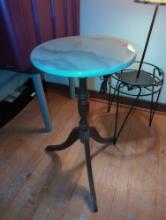 (LR)MARBLE TOP WOOD SIDE TABLE, 12"X 23"H