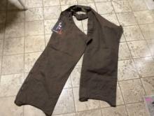 (LR) BANDED TALLGRASS UPLAND OIL COTTON CHAPS. ORIGINAL STORE TAGS. RETAILS FOR $119.99.