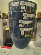 Lot of 4 Vigoro 11.5 in. Cersei Medium Lake Blue Resin Planter (11.5 in. D x 10 in. H), Appears to