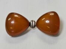 Vintage Russian Amber Brooch. Shaped like a bow. Marked 8P with a backwards R. 6.6
