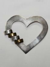 Vintage Mexico Sterling Silver 2 Tone Open Love Heart Brooch Pin. Marked 925. Weighs 19.9