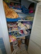 (DBR2) CLOSET LOT OF MISCELLANEOUS ITEMS TO INCLUDE, SEALED THE SMURF GAME. LAWN DARTS, TOWELS,