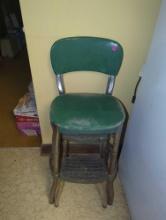 (KIT) 1950'S COSCO GREEN HIGH CHAIR WITH STEPS, APPROXIMATE DIMENSIONS - 35" H X 17" W X 15" D,