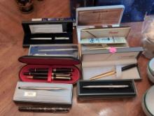 (DR) VINTAGE PEN LOT TO INCLUDE A GERMAN SHORTHAIRED POINTER CLOISONNE FOUNTAIN PEN, (2) SILVER TONE