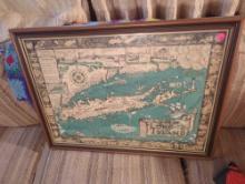 FRAMED PRINTS, A MAP OF THE LONG ISLAND SOUND. 29"X 21 3/4"