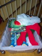 (UPH) TOTE LOT OF MISCELLANEOUS CHRISTMAS ITEMS, BOWS, WINKING SANTA DECORATION, WESTINGHOUSE