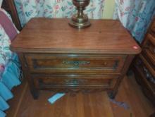 (MBR) 1970'S DREXEL FRENCH "CABERNET" PROVINCIAL NIGHTSTAND WITH 2 DRAWERS AND COPPER TONED