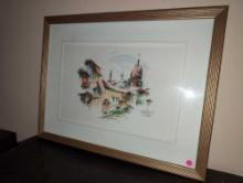 (UPOFC) FRAMED WATERCOLOR DEPICTING AN ITALIAN CITY SCENE, DISPLAYED IN A GOLD TONE FRAME WITH WHITE