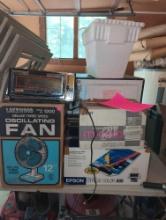 (GAR) LOT OF MISCELLANEOUS ITEMS TO INCLUDE, LAKEWOOD 12" FAN, EPSON PRINTER, MICROWAVE, ETC