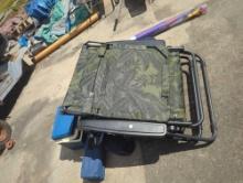 (GAR)Lot of Assorted Items Including Lawn Chairs with Bags, Folding Lounger, Small Blue Cooler, ETC,