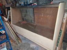 (GAR) EARLY STYLE DISPLAY CASE WITH 2 PUSH SIDE TO SIDE DOORS HAS SOME SIGNS OF AGAING AND DAMAGE