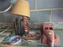 (GAR)Lot of Assorted Items Including Wooden Childs Toy Truck, Lamp with Lantern Style Bottom, Golden