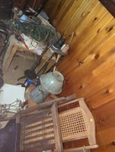 (BAS) LOT AGAINST WALL TO INCLUDE, FOLDING ROCKING CHAIR, STRAINER LAMP, PLANT STAND, DROP SIDE