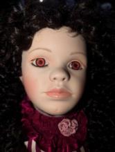 (GAR) 1996, Designer Guild Clementine Porcelain Doll with Black Hair and Orange Eyes Wearing a