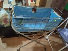(GAR) EARLY STYLE LAUNDRY CART WITH ORIGINAL NYLON BASKET LINER, MEASURE APPROXIMATELY 27 IN X 14 IN