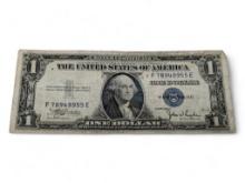 1935C $1 Blue seal Silver Certificate Bank note. Serial # F 78949955 E.