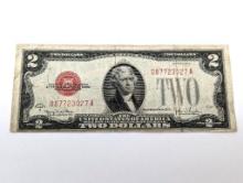 1928-G $2 red seal note. Serial # D87723027A.