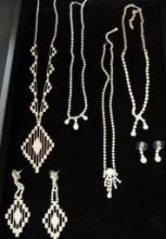 Tray Lot of Costume Jewelry - 2 Clear Stone Necklace and Earring Sets - 2 Necklaces