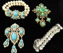 Tray Lot of Costume Jewelry - Matching Trifari Brooch and Bracelet - Pendant