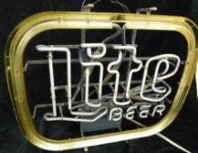 Vintage Miller Lite Neon Sign - Works - Heavy Transformer - 17" x 21" x 6"