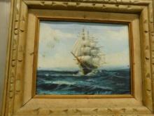 Framed Oil on Canvas - Signed Jackson - Sailing Ship - 13" x 15"