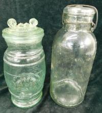 2 Vintage Jars - 1 Canning - 1 French Screw Top Bottle - 9" and 11" Tall