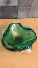 MCM GREEN, CLEAR & GOLD FLAKE FLOWER ASHTRAY