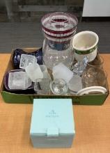 BOX OF MISCELLANEOUS: GLASS CANDLE HOLDERS