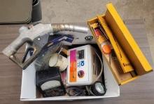 BOX OF MISCELLANEOUS: VTG GAS NOZZLE, TUFTING TOOL