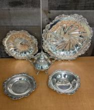 BAROQUE BY WALLACE SILVERPLATE SUGAR BOWL & DISHES
