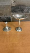 WEIGHTED STERLING CANDLE HOLDERS & COMPOTE DISH