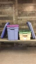 4) RUBBERMAID STORAGE TOTES WITH LIDS