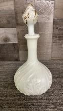 HAND PAINTED MILK GLASS DECANTER
