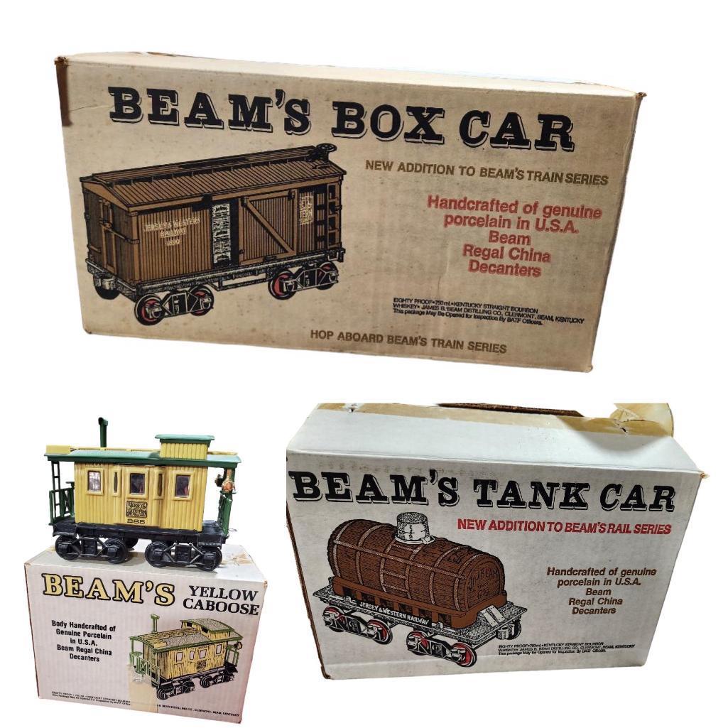 Set of 13 Sealed/Full Jim Beam Whiskey Decanters Train Set w/ Orig. Boxes, Passenger & Freight Train