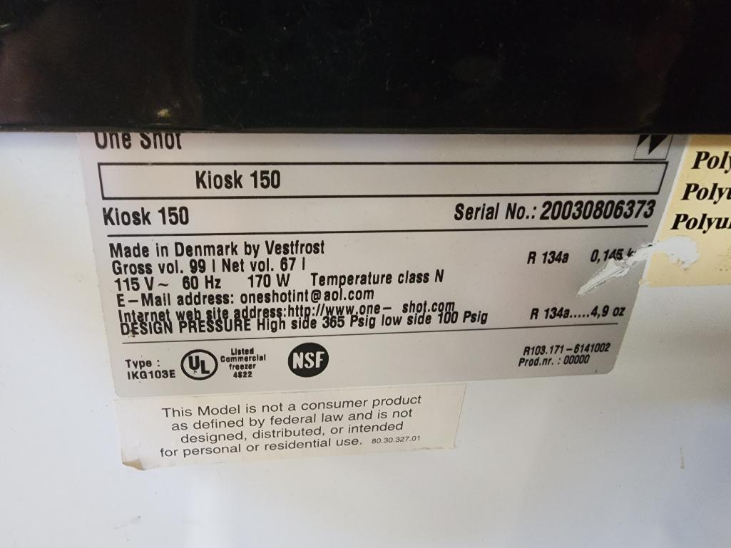 VestFrost Model Kiosk 150 Ice Cream Dispenser on Mobile Refrigerator Base, Unknown Condition