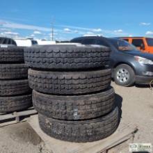 4 EACH. HEAVY TRUCK OR TRAILER TIRES, 11.00R24, GOODYEAR, WITH WHEELS