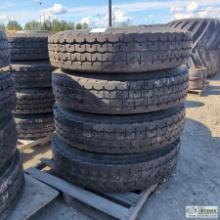 4 EACH. HEAVY TRUCK OR TRAILER TIRES, 11.00R24, GOODYEAR, WITH WHEELS