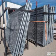 1 ASSORTMENT. TEMPORARY FENCE PANELS, APPROX 21EA, 10FT WIDE X 6FT HIGH, WITH 2EA STORAGE RACKS