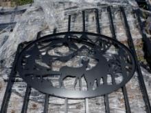 NEW 14FT. BIPARTING WROUGHT IRON GATE NEW SUPPORT EQUIPMENT With artwork "Deer" in the Middle of