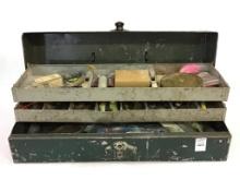 Old Metal Tackle Box w/ Various Lures & Fishing