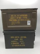 Lot of 2 Metal EMPTY 50 Cal Cartridges Ammo Cans