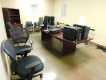 LOT: Contents of Front Offices: (9) Desks, Assorted Chain, File Cabinets, Phone Handsets, Computers,