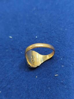 1949 JOSTENS 10K CLASS RING SIZE 6.5 , BLUE STONE RING SIZE 4 UNMARKED, MOON SHAPE TURN STYLE CLIP